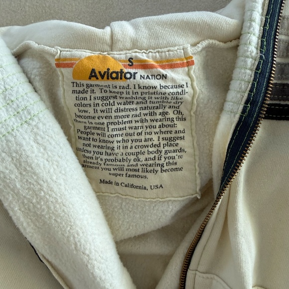 AVIATOR NATION 5 Stripe HOODIE, Ivory w Grey Stripes, SMALL - Picture 4 of 8